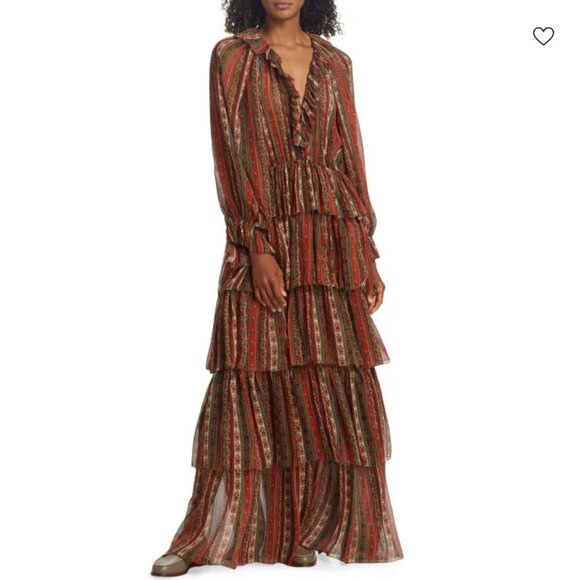 Doen Dresses & Skirts - DÔEN Marlanna Silk Chiffon Boho Maxi Dress, Brown/Orange, Size XS, NWT